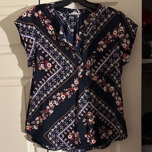 Liz Claiborne Navy Floral Blouse